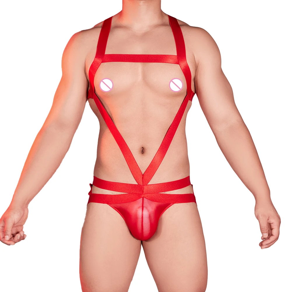 

Fashion Hot New Underwear Underwear Nylon Oil Shiny Body Chest Underwea Bodysuit Halter Neck Harness Jockstrap