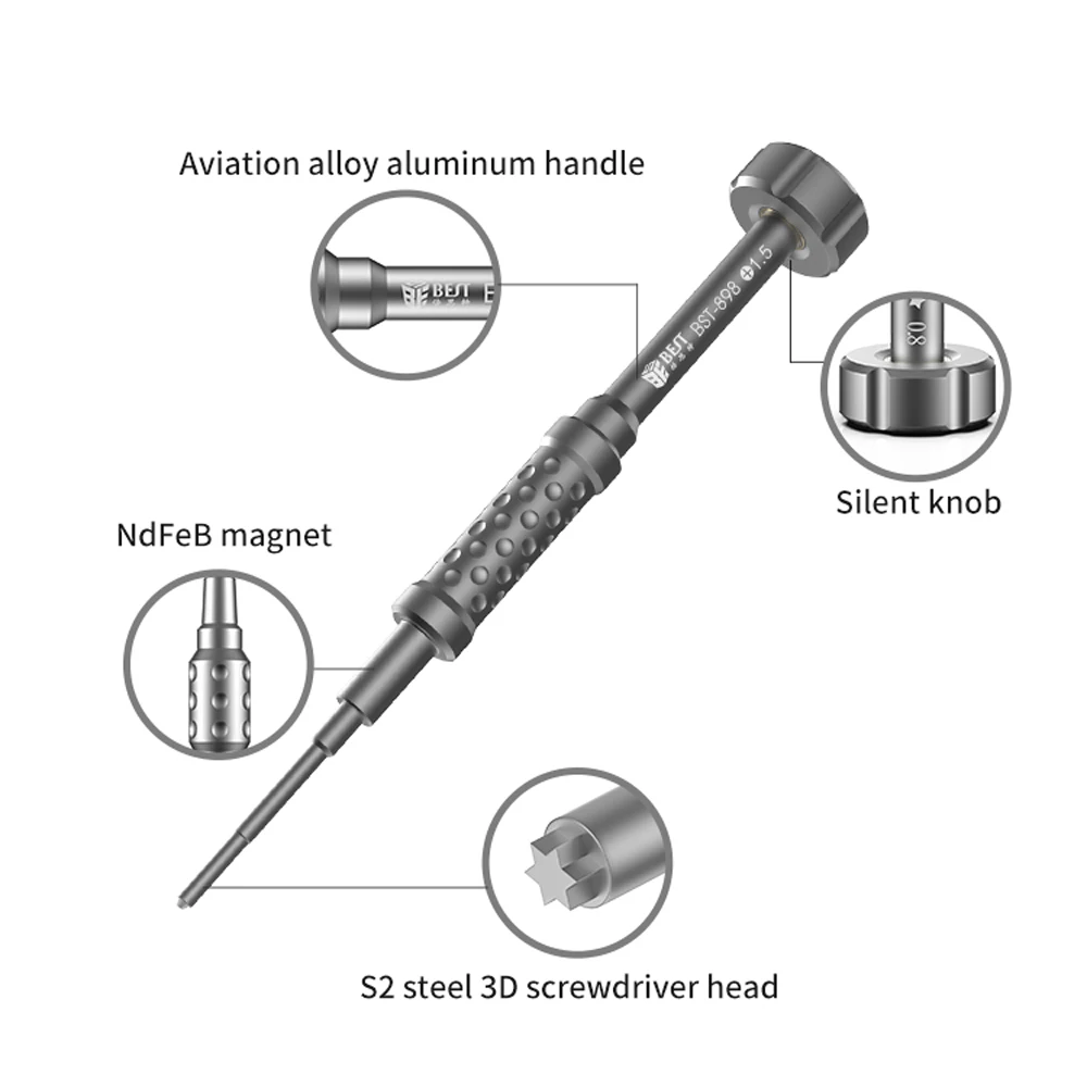 BEST 898 First-Class Disassemble Phone Repair Screwdriver High Precision 3D Bolt Driver Non-Slip Strong Magnetic Adsorption