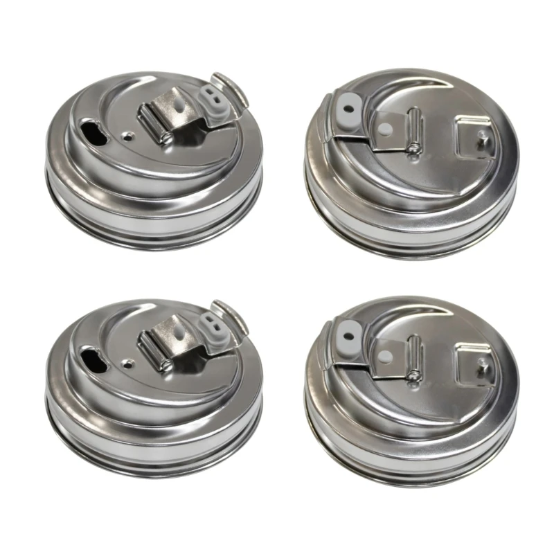86Mm Beverage Jar Cap Set 4 Pack 304 Metal with Direct Opening Side Port Silver Finish for Juice Shakes Iced Coffee and Use 37JD