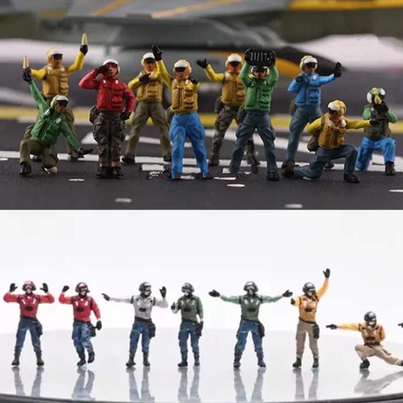 ชุดบริการภาคพื้นดินสำหรับเรือบรรทุกเครื่องบิน 1/72 9/10 ชิ้น ชุดแอ็คชั่นฟิกเกอร์ฉากบุคลากรภาคพื้นดิน จับคู่กับโมเดลเครื่องบินบนเรือบรรทุก