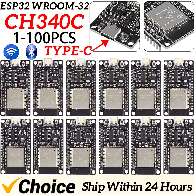 100-1pcs ESP32 CH340C WROOM-32 ESP32-S Development Board WiFi+Bluetooth-compatible TYPE-C ESP32 30Pin Nodemcu Development Module