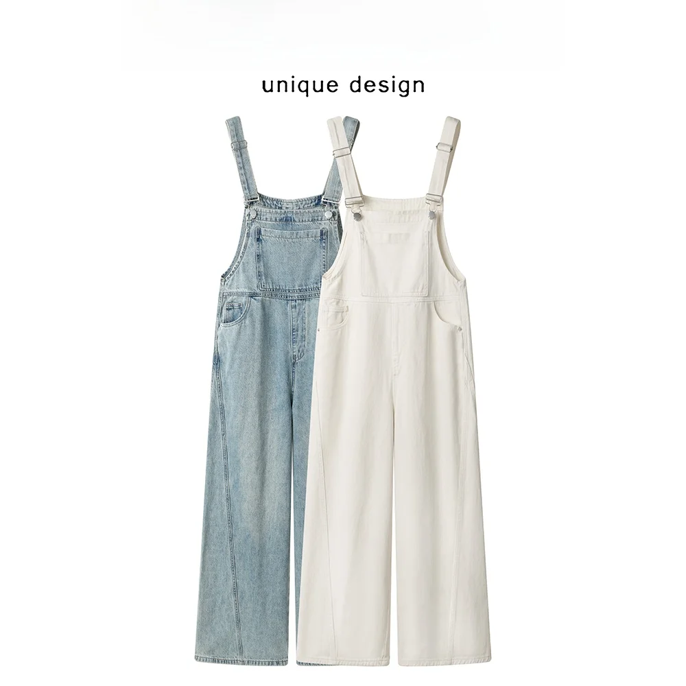 

Весенне-летние джинсовые комбинезоны с высокой талией и широкими штанинами, повседневные утягивающие корейские комбинезоны длиной до пола Ximeng2025, универсальные повседневные комбинезоны