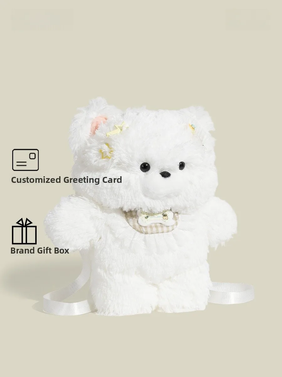 

Adorable Samoyed Puppy Plush Backpack Student Double Shoulder Bag Large Face Girlfriend Gift Soft Animal Shape Youth School Bag