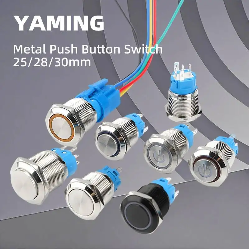 

25/28/30/40mm Stainless Steel Metal Push Button Switch With Lamp Lock/Latching Momentary/Reset Power Supply Waterproof 1NO1NC