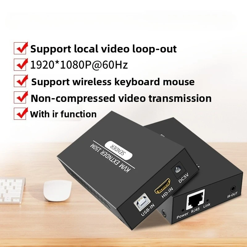 KVM Extender 60M/150M Ethernet Lan Cable Withe 1080P 150M USB KVM HDMI-Compatible Video Converter with Loop Out For HDTV Monitor