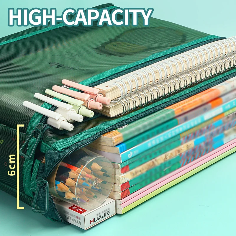 HUAJIE 투명 과목 파일 가방, 학생용 이중 레이어 두꺼운 메쉬 지퍼가 달린 토트백, A4 시험 및 숙제 보관함, 학교용