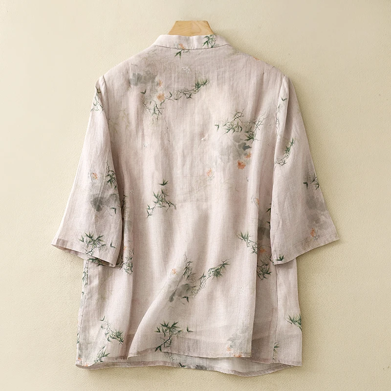 Neue chinesische Sle Damen irt Lingling Button Flachs Sommer Eleganz modifizierte Hanfu Top Five Sve National Sle Small ir...