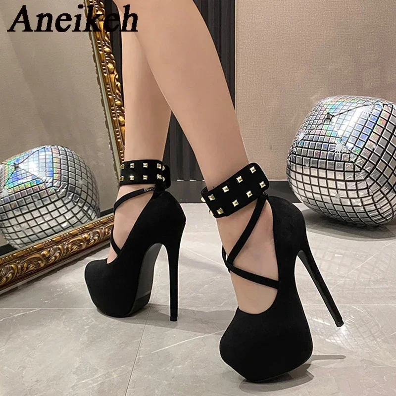 Aneikeh 2025 Spring 16CM Willow Nail High Heel Waterproof Platforms for women Sandals Black Sexy Wedding Pumps Gladiator Shoes