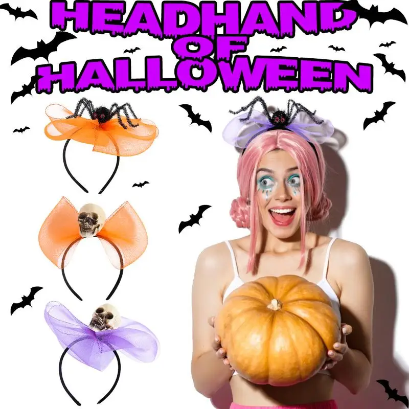 

Creative Plastic Halloween Hairband Bow Mesh Ghost Skull Hair Hoop Hair Accessories Festival Headwear Spider Headband