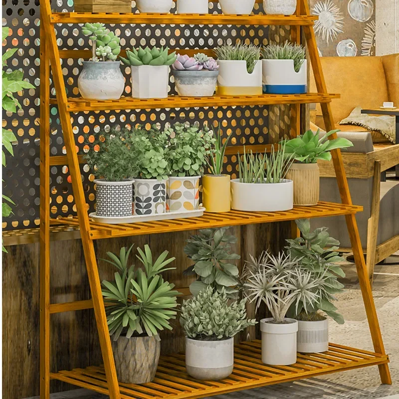 

Storage Shelf Natural Bamboo Stand For Flowers Multi-layer Folding Bold And Thick Wild Scene Indoor Gardening Rack For Plants