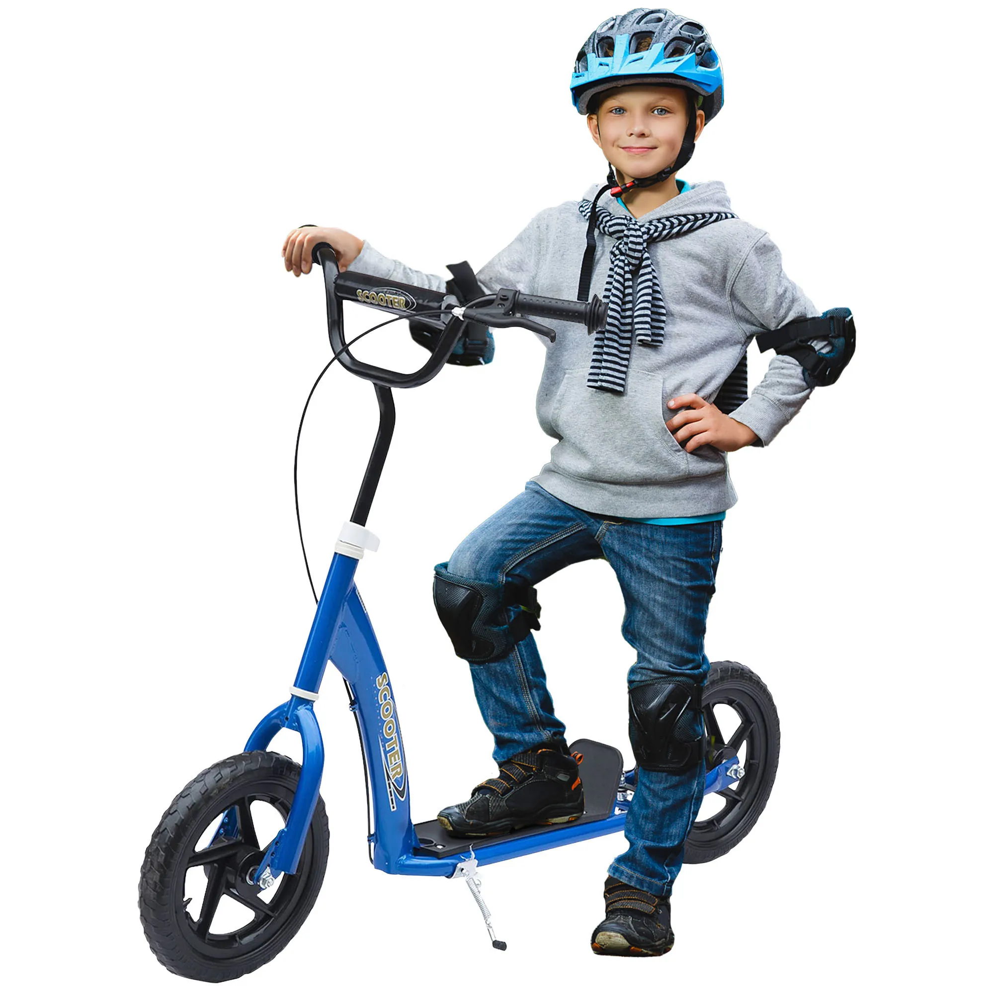 Homcom Scooter voor kinderen van 5-12 jaar oud, 12 inch wielen, verstelbare rem en stuur, blauw