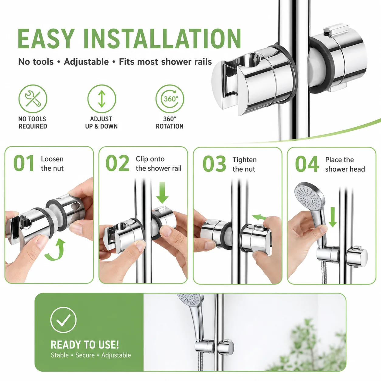 

Anti Slip Shower Bracket Adjustable 20-25mm ABS Secure Lock Hand Shower Holder Detachable Slide Bar Bathroom Hardware Kit