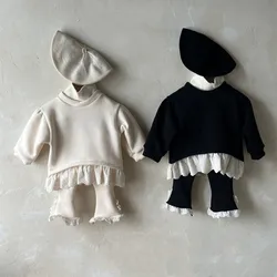 Ensemble sweat-shirt à col roulé et pantalon évasé pour bébé fille, tenues chaudes pour tout-petits, velours plus optique, monochromatique, trempé, hiver, nouveau, 2 pièces