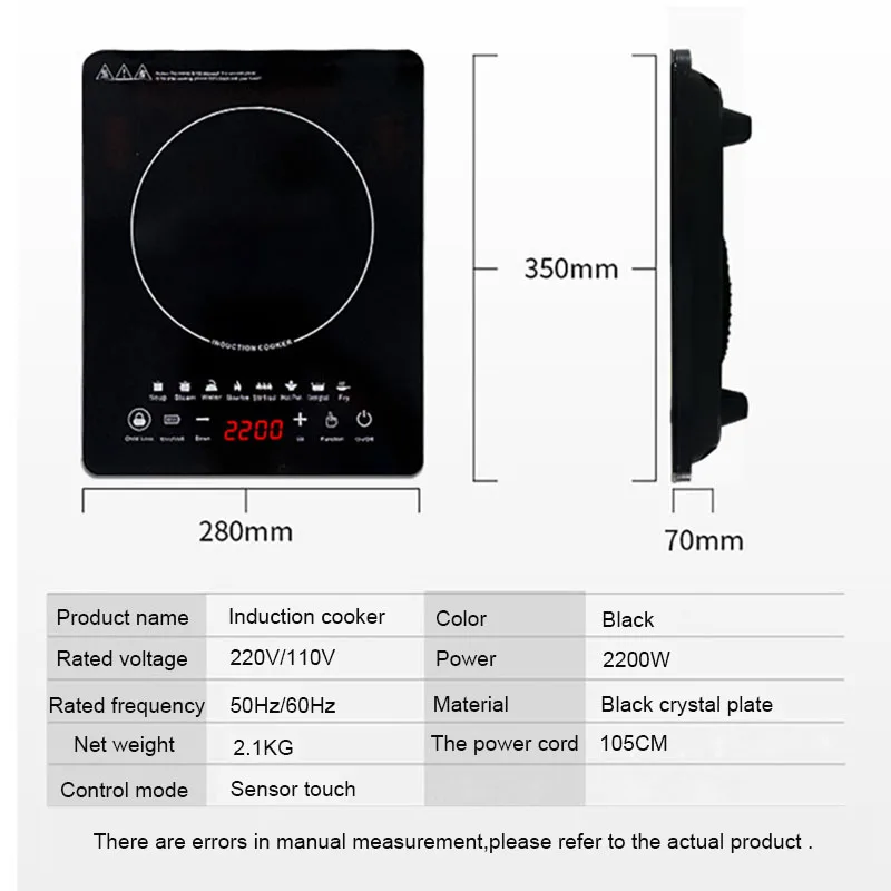 110V/220V Electric Magnetic Induction Cooker Waterproof Hot Pot Oven Furnace Cooking Stove Kitchen Hotpot Heater Cooktop 2200W