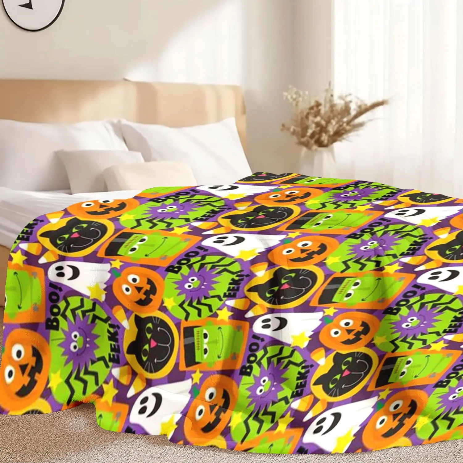 1pc Funny Pumpkin Ghost Bat Halloween Blanket, Flannel Blanket Soft And Comfortable, Perfect for Bed Or Sofa Use