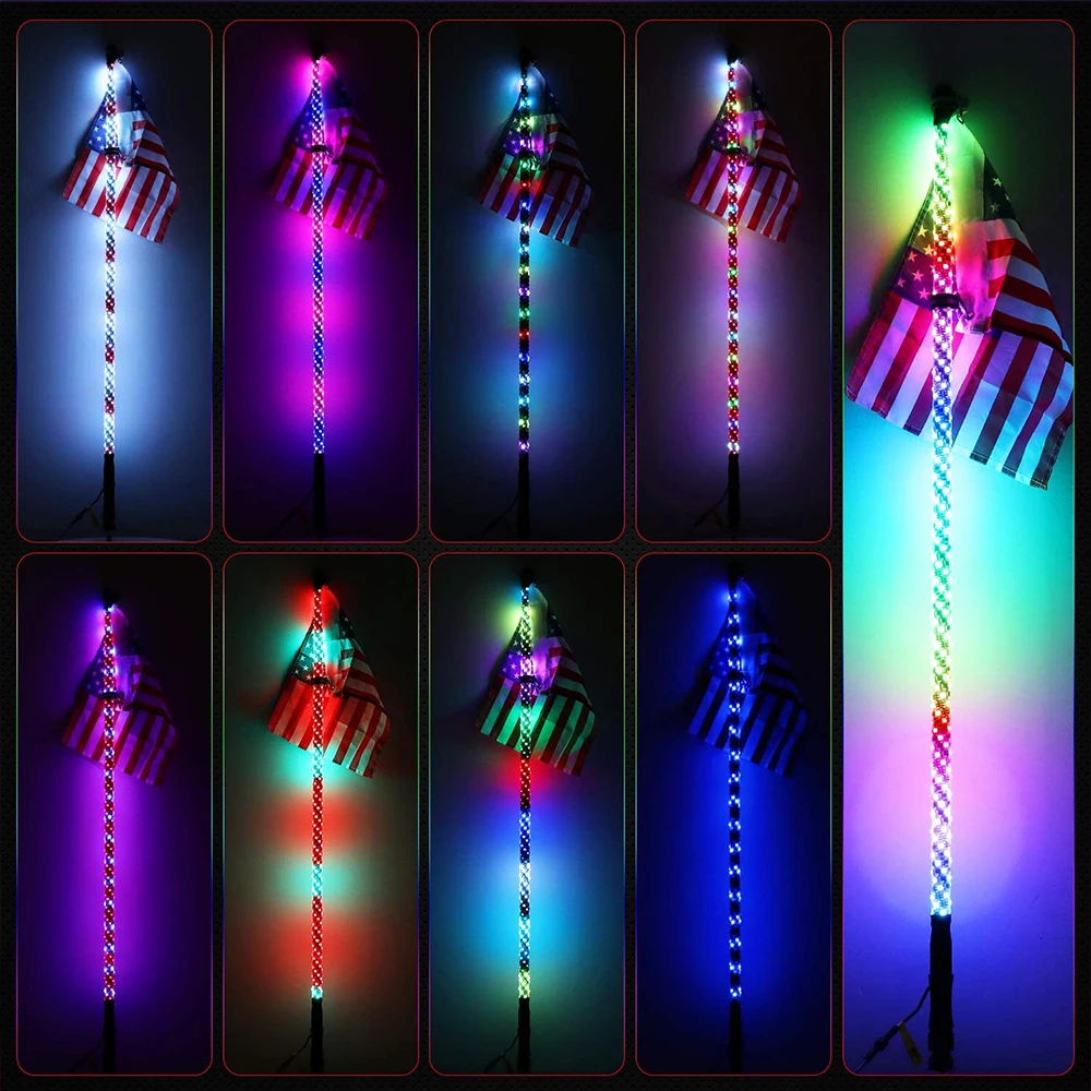 2 pcs 2ft RGB LED Whip Lights Flag Pole RF Remote Control / APP RGB Lamp per Jeep RZR ATV UTV Offroad Boat Car Truck SUV