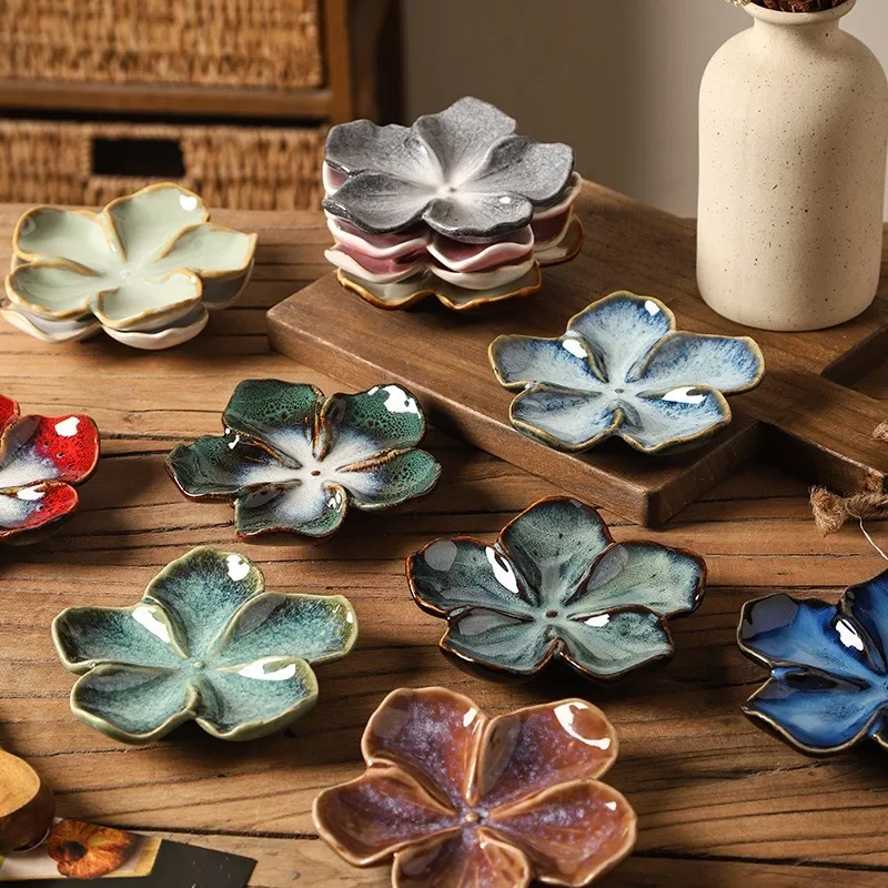 Vintage Flower Shape Ceramic Plates, Creative Dish Snack Seasoning Container Tomato Sauce Plates Kitchen Supplies