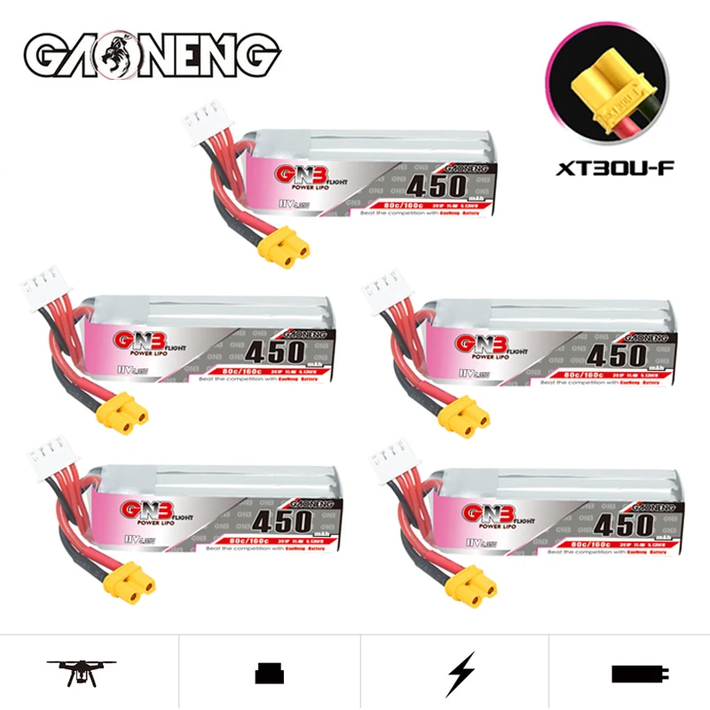 Original GNB HV 11.4V 450mAh 80C/160C Lipo Battery For Racing Drone FPV Quadcopter Helicopter Beta85X Parts 3S Battery With XT30