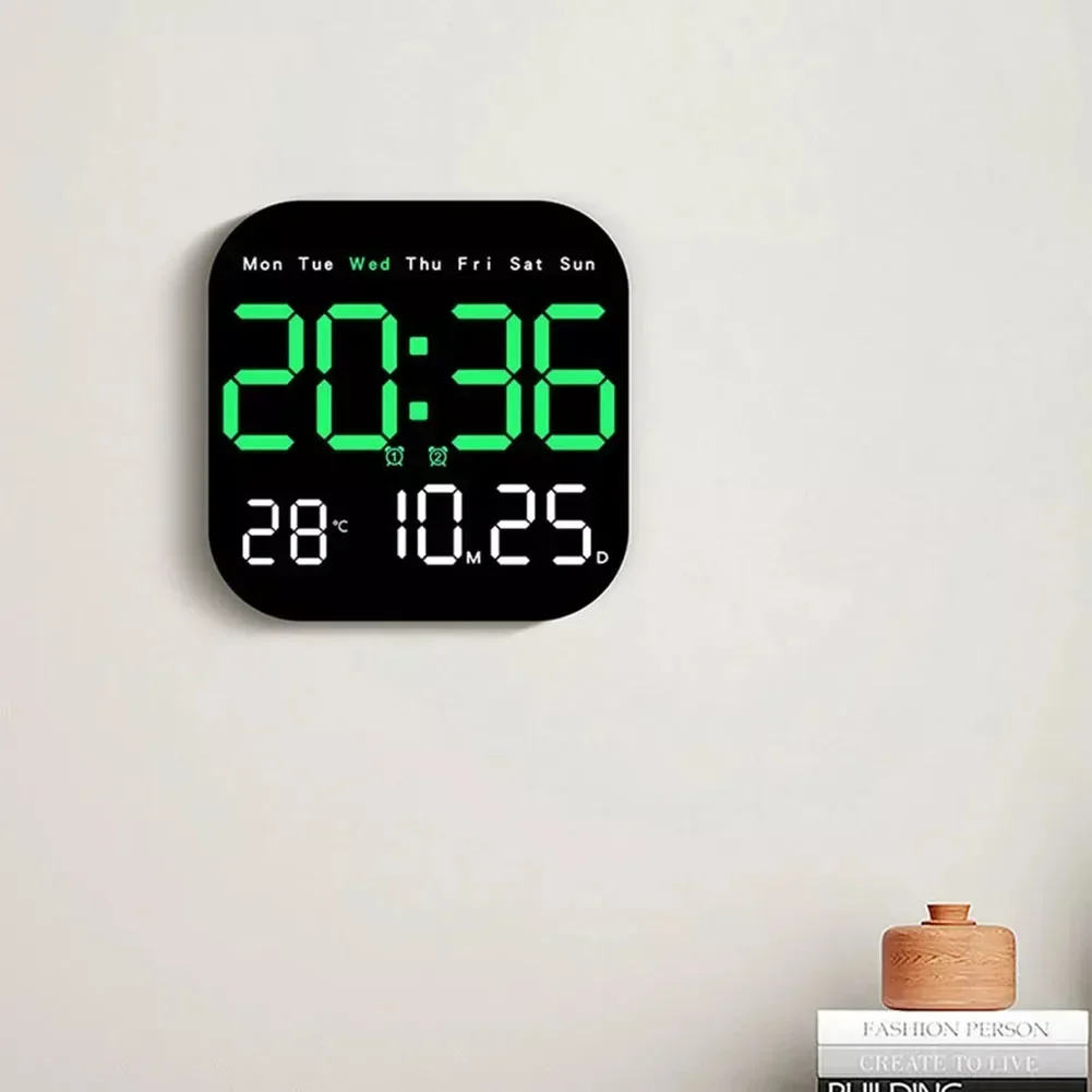 Large Digital Wall Clock Temp Date Week Display Remote Control Power Off Memory Table Clock Wall-mounted Dual Alarms LED Clocks