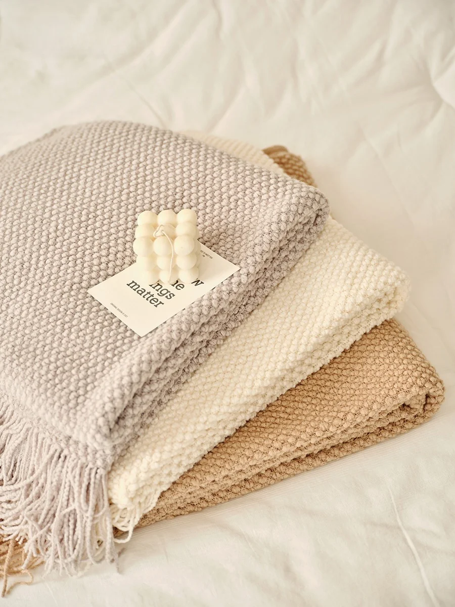 

Современный вязаный плед с бахромой, накидка на плечи, весенний плед для офиса, плед для сна, плед-полотенце для кровати, теплый и уютный, на все сезоны