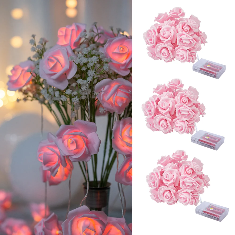 

LED Roses Flower Garland Battery-operated Waterproof Holiday String Lights Christmas Valentine Wedding Decoration Fairy Light