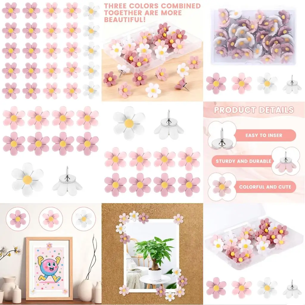  10/20/30Pcs Flower Head Push Pins Decorative Thumb Tacks Bulletin Board Pin for Cork Notice Board Office Supplies