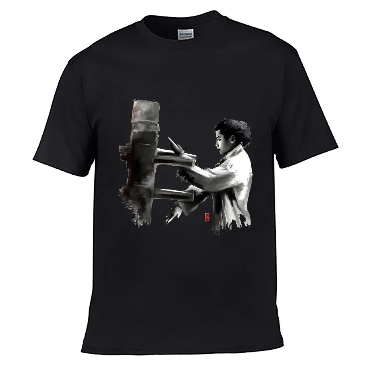 Wing Chun Wooden Dummy Martial Art Solid Washed Vintage Tee Distressed Loose
