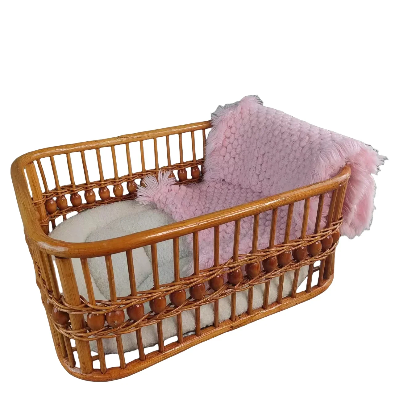 سلة خرز للأطفال من الخيزران العتيق وكرسي سرير - دعائم تصوير لحديثي الولادة أثاث تصوير فوتوغرافي أساسي للاستوديو للرضع للتصوير