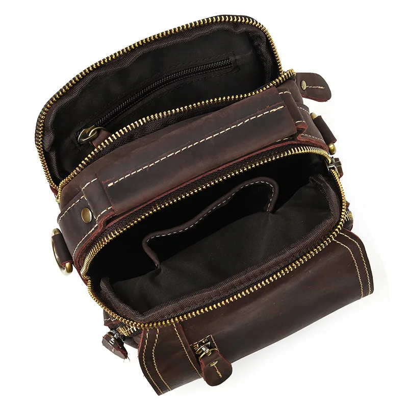 Wholesale Genuine Leather Vintage Waist Bag Large Capacity Small Crossbody Bag Multi-Functional Shoulder  Crossbody Casual Bag