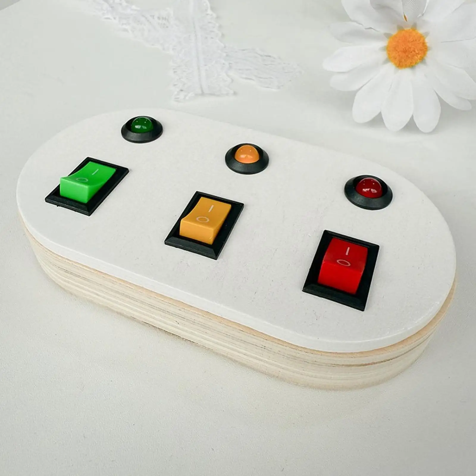Children's Activity Kit Light Switch Board Wooden Educational Sensory Toy for Developing Motor Skills and Color Recognition