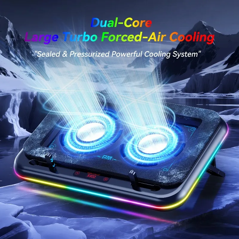 RGB Laptop Cooling Pad with Dual Powerful Fans for 15.6-17in Gaming Notebook