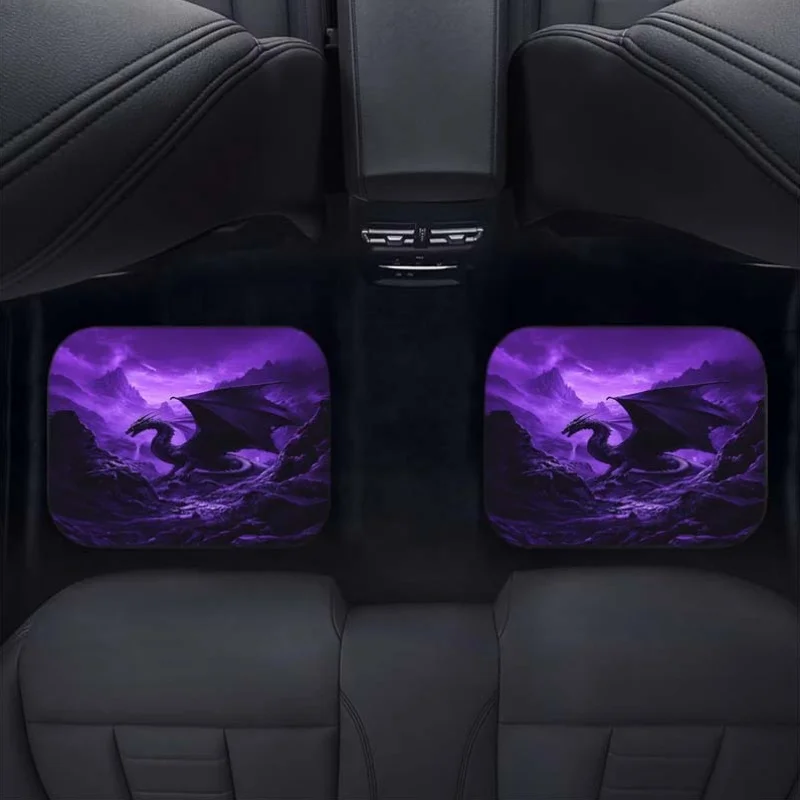 Dark Stone Fantasy Dragon Printed Car Floor Mats, Universal Front And Rear Mats for All Seasons, Car Interior Decoration, -Resis