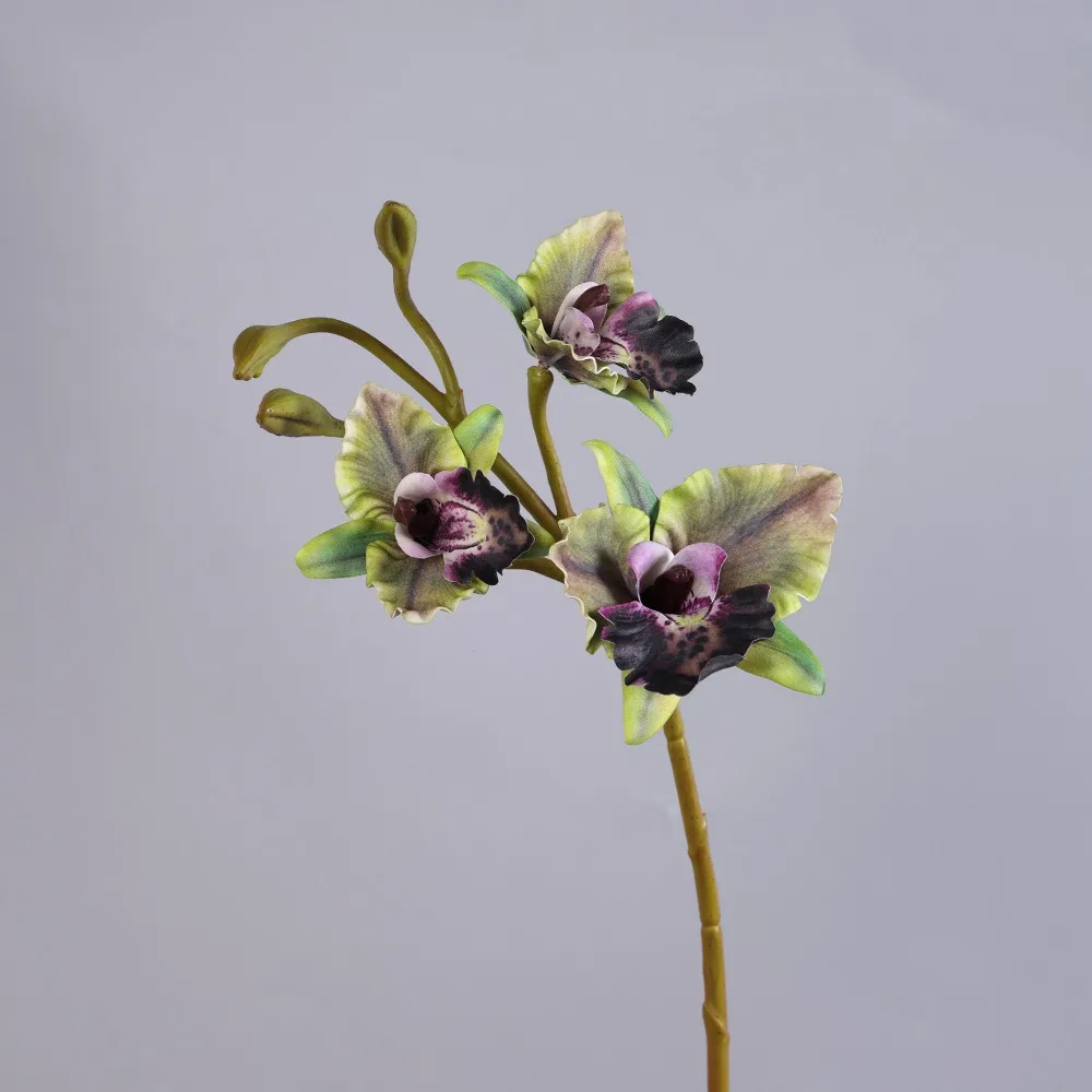 Flores de Orquídea Artificiales Realistas al Tacto, Tallo Largo con Capullos, Tallo de Orquídea Cattleya Hecho a Mano con Apariencia Realista