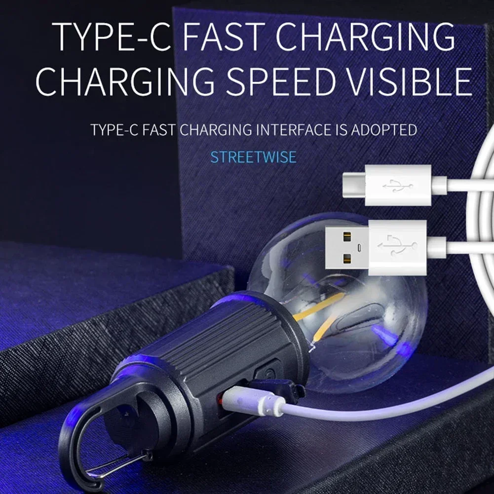 LED Camping Light Type-C USB Rechargeable Waterproof 400mAh 100LM Tent Light with Hook 3 Modes Outdoor Night Emergency Lighting