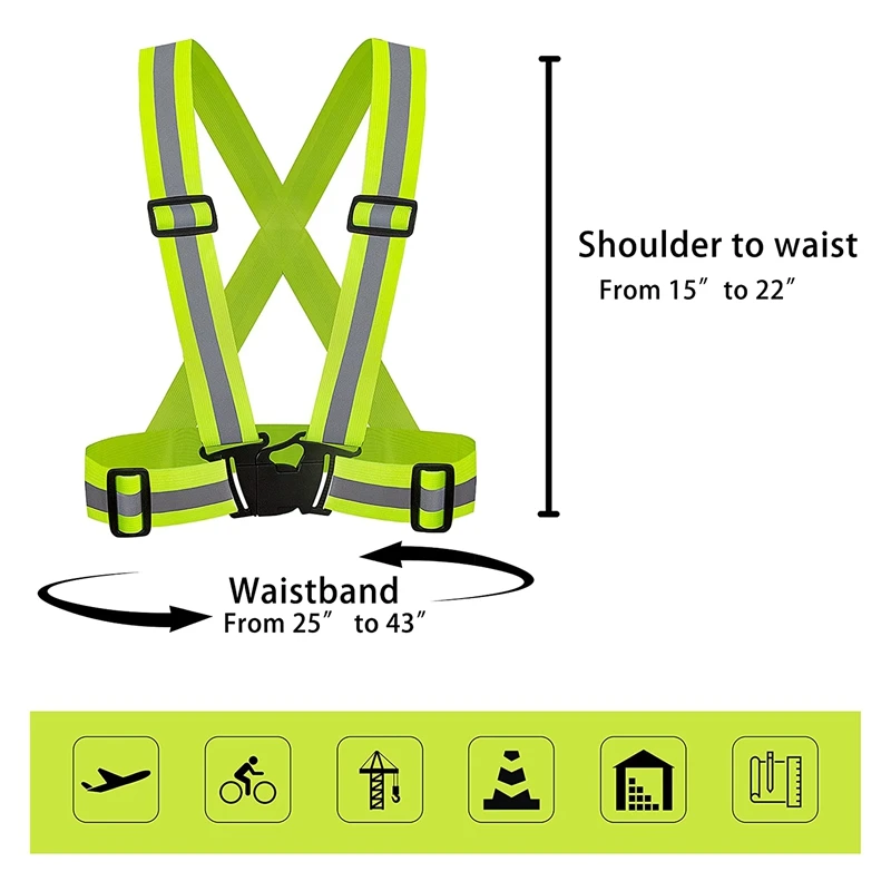 2PCS High Visibility Adjustable Bright Neon Safety Vests High Visibility Reflective Seat Belt Gears ,Fluorescent Green