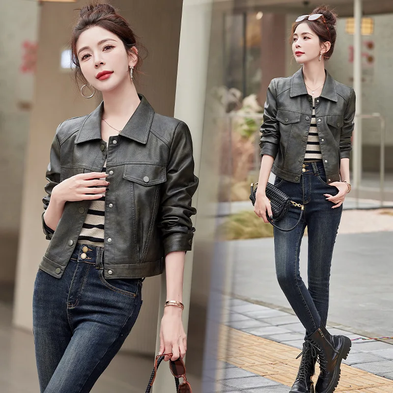 2024 Spring and Autumn  Genuine Leather Clothes Women's Short Sheepskin Jacket Short stature Korean Loose Small Coat