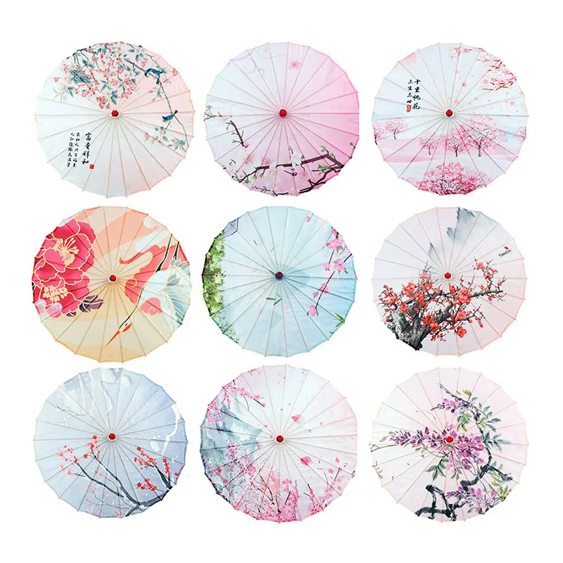 Ancient Pearl Petal Tassel Chinese Silk Umbrella Hanfu Waterproof Oil Paper Umbrella for Wedding Photograph Dance Decorative