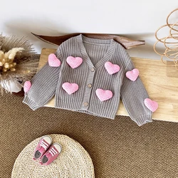 0-3Y Baby Autumn Clothes Girls Button Cardigan Sweater New Baby Tops Winter Stylish Sweet Heart Woolen Coat Korean Baby Sweaters