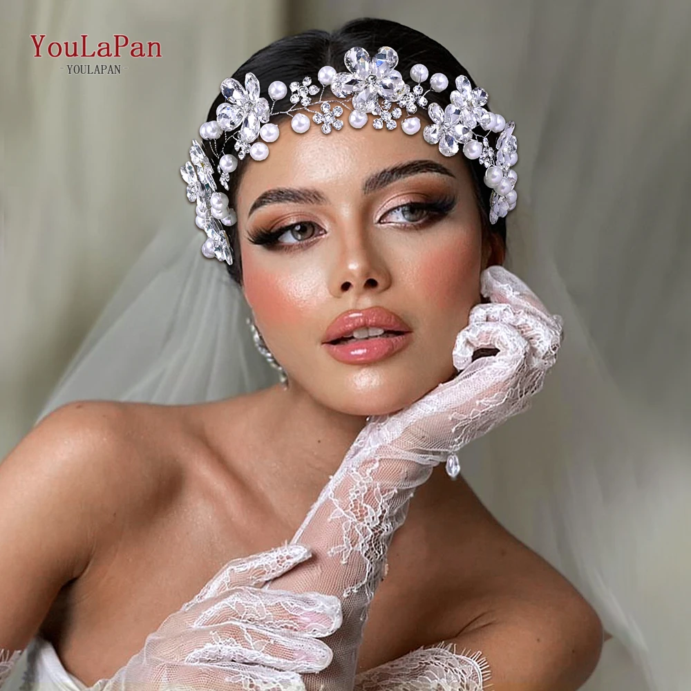 

YouLaPan Handmade Rhinestone Flower Bride Hair Band Bling Wedding Hair Accessories Silver Color Women Party Headband HP789