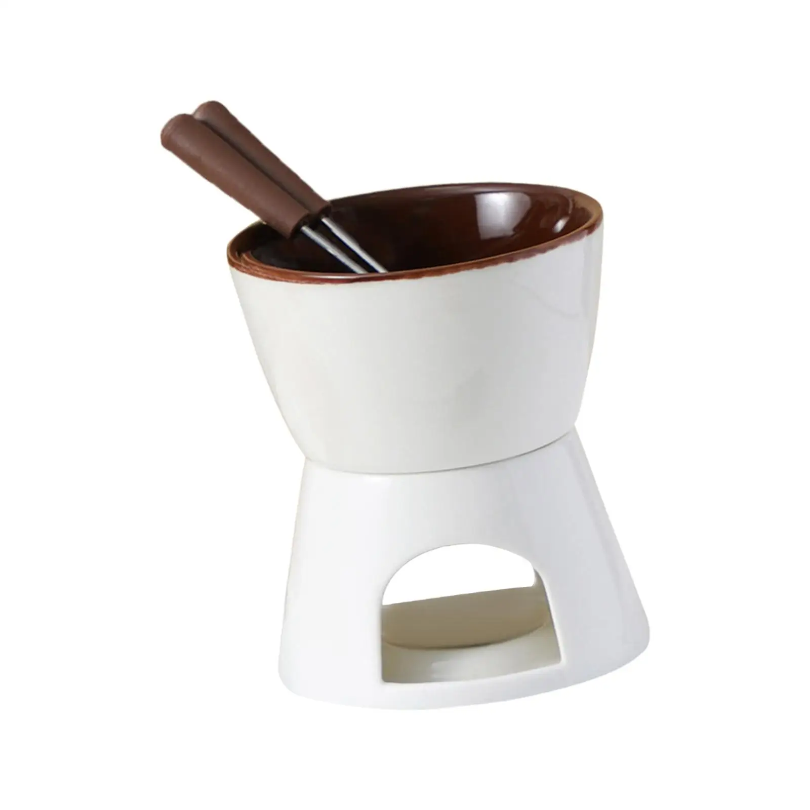 Chocolate Fondue Pot Cheese Dining Ceramic Butter Warmer Melting Mug with 2