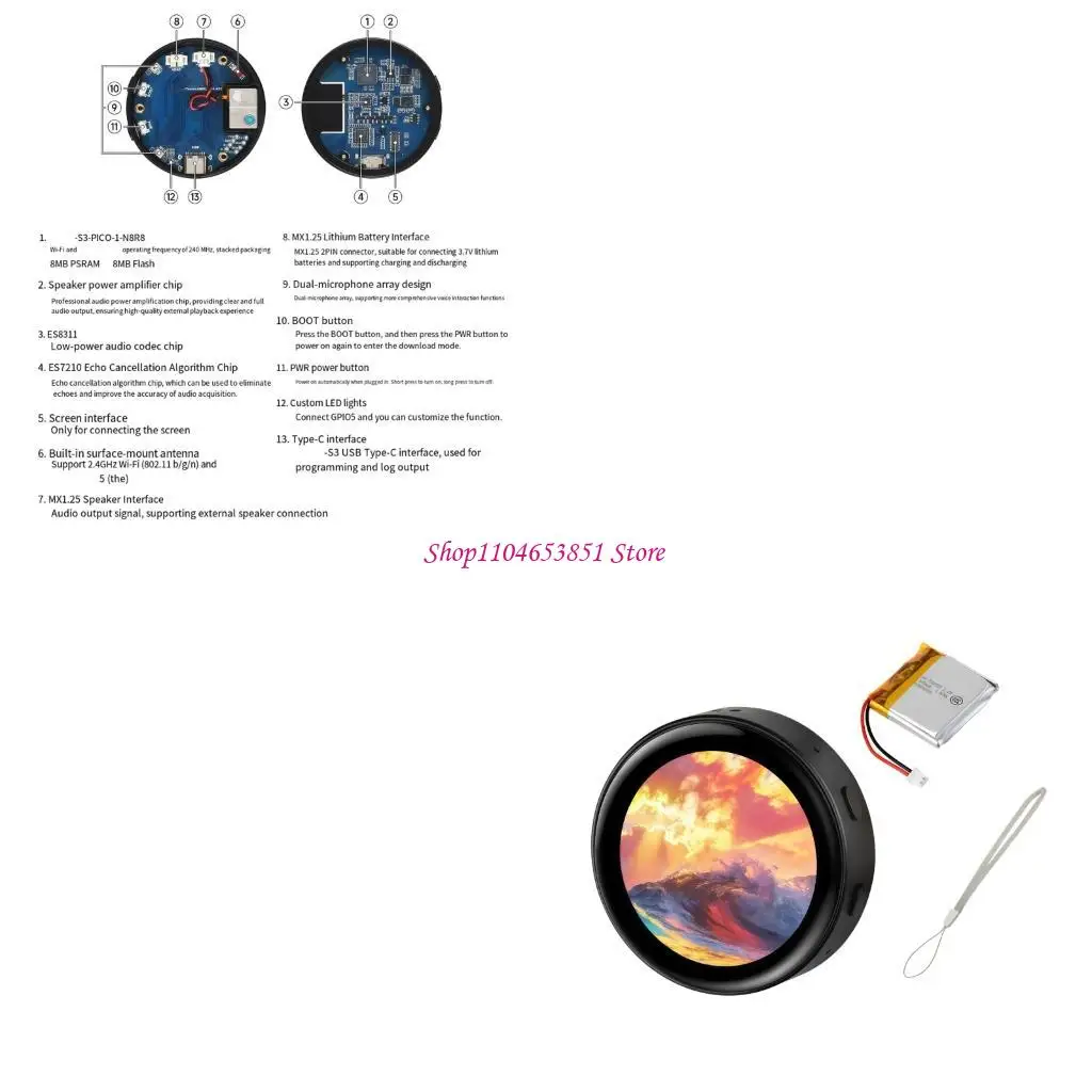 S3 Development Board With Round AMOLED Screen Double Cores Processor And WiFi Connectivities