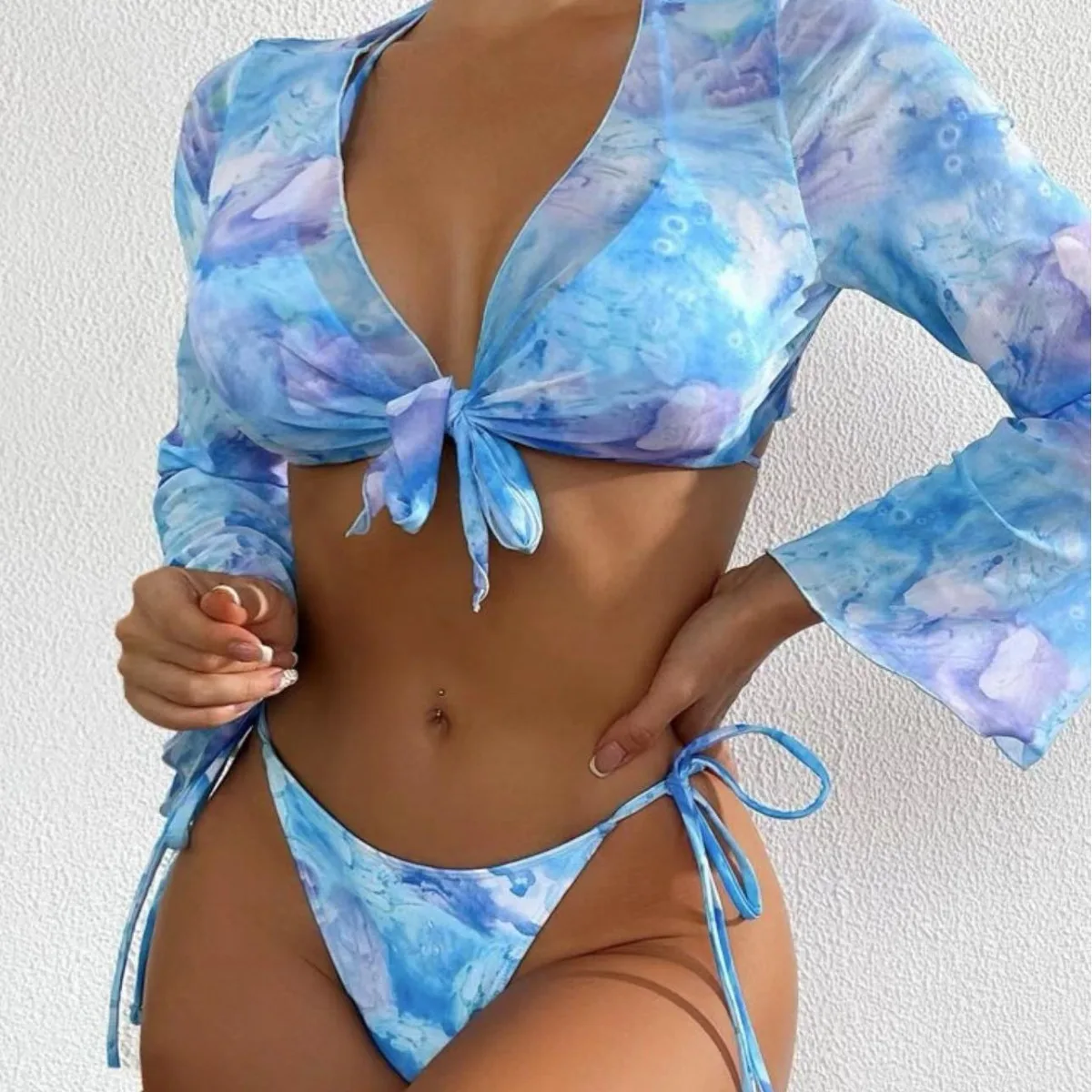 

Новый женский сексуальный купальник-бикини из трех частей с длинными рукавами и солнцезащитным кремом