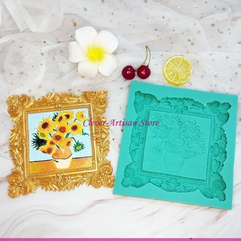 E06B Frames Silicone Fondant for Home Decor, Retro Square Frame Mold for Epoxy Resin
