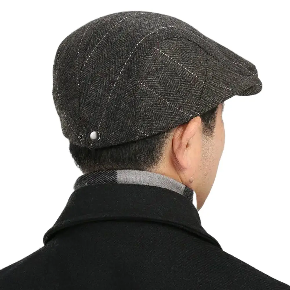 

Warm Casual Middle-Aged Woolen Cloth Elderly British Classic Beret Dad Visor Cap Men Hat