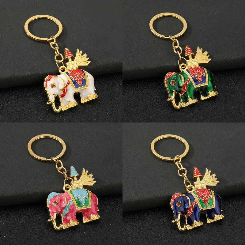 Unique Thailand Elephant Keychain 5 Colors Metal Holder Pendent Key Ring Pendant Car Bag Decoration Accessories Wedding Gift