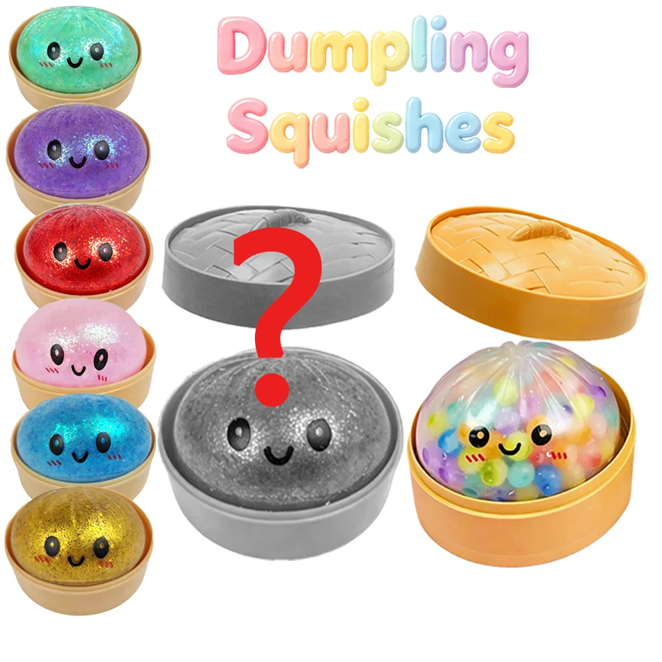 In stock! Colorful Bubble Dumpling Squishy with Bead Sensory Squeeze Toy for Stress Relief with Bamboo Steamer Funny Gift