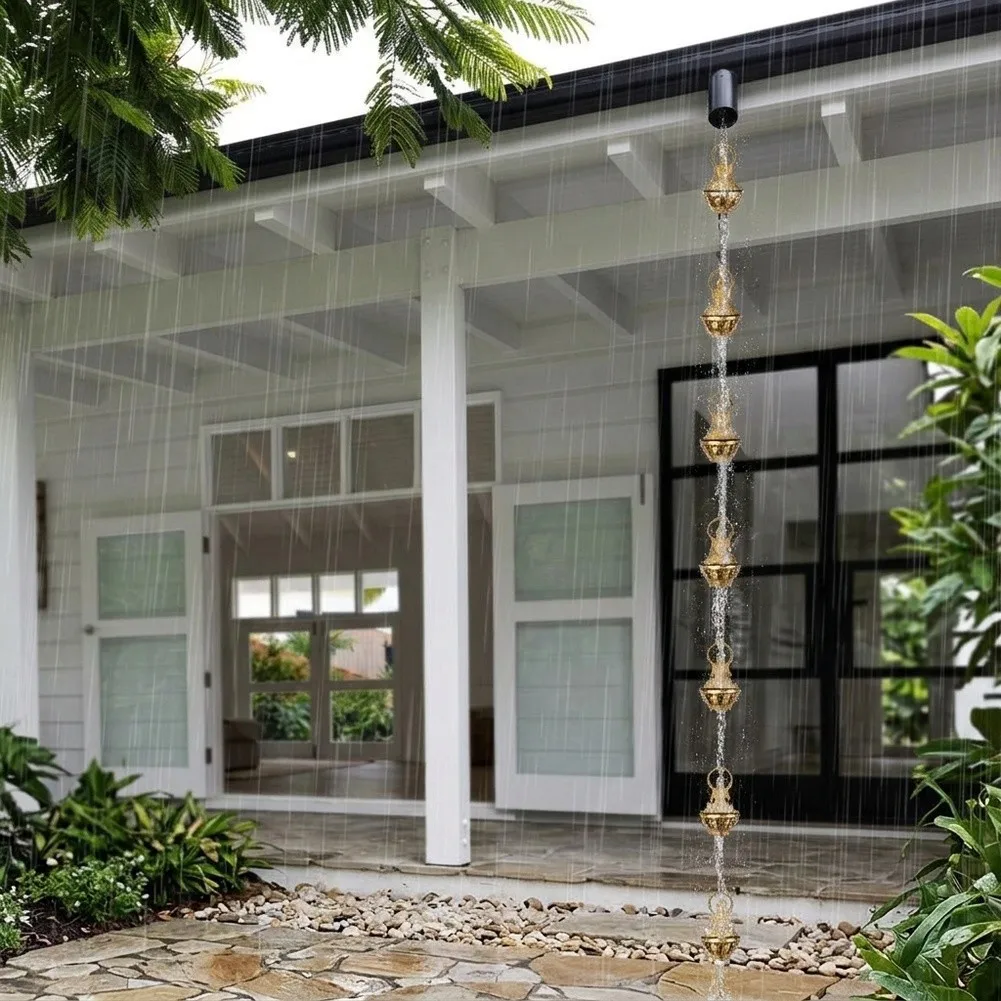 Buddha Cup Rain Chain for Gutters 10.2ft Iron Material Designed for Residential Roof Drainage and Visual Interest