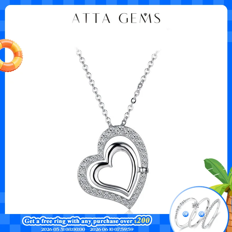 

ATTAGEMS 925 Sterling Silver Jewelry D Color VVS1 Clarity Moissanite Diamond Heart Pendant Necklace with Twinkle Moissanite