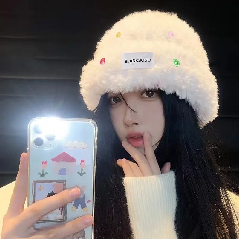 

Hat Women Fall Winter Woolen Cap Wrapped Head Show Face Small Knitted Cap Warm Plush Cold Cap Ear Protection Fisherman Hat