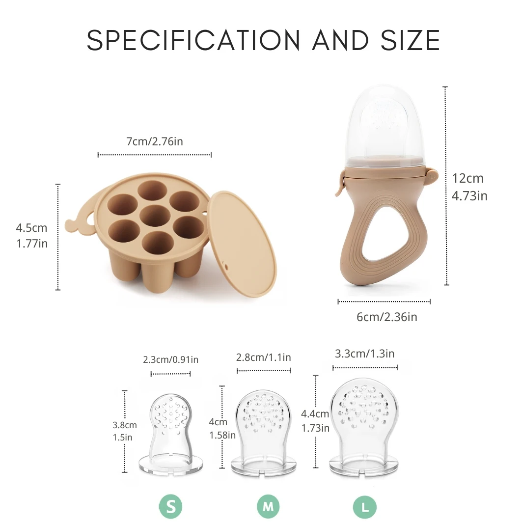 Baby Fruit Feeder Beißring Schnuller mit Babynahrung Gefrierschrank Tablett Set Silikon gefrierbarer Beißring für Fruchtpüree Selbsternährung